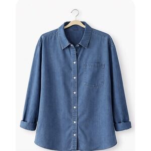 J Jill Women's 3x Chambray Denim Button Down Shirt Preppy Plus Size